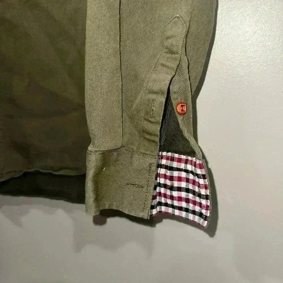 CoofAndy Men's Size Small Army Green Denim Button Down Long Sleeve Shirt - Picture 5 of 7